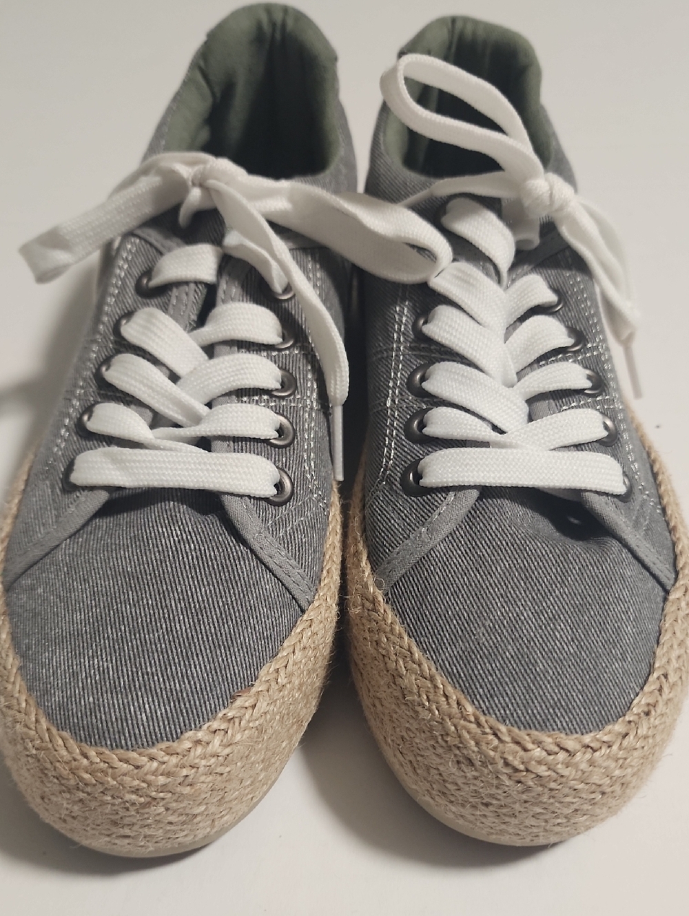 Canvas Espadrille Fashion Lace-Up Sneakers Shoes, Faded Gray with white Lace